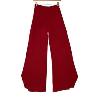 ZUZA BART sz Medium Pants Linen Wide Stretch Waist Knit Knotched Hem Red